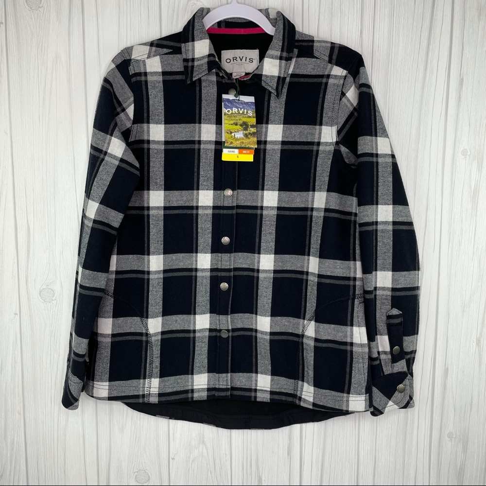 Orvis Shacket‎ Buffalo Plaid Shirt Lined Snap Buttons Pockets Small